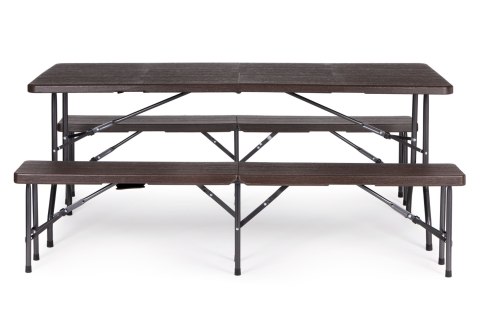 Zestaw cateringowy stół bankietowy 180 cm + 2 ławki brąz MultiGarden
