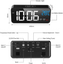 ZEGAR ELEKTRONICZNY LED BUDZIK CYFROWY TERMOMETR ALARM AKUMULATOR ŁADOWANIE