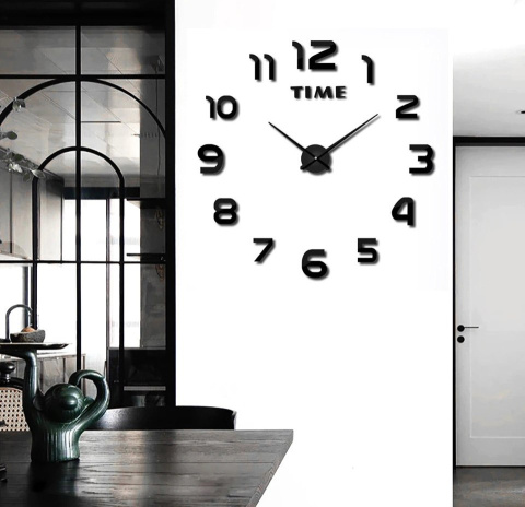Zegar ścienny naklejany DIY duży regulowany 80-120cm czarny 12 cyfr