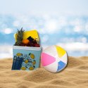 Lodówka turystyczna 24L Kamai Coolbox na wkłady mrożące, niebieska z nadrukiem cytryn, żółta pokrywa i biała rączka