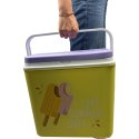 Lodówka turystyczna 24L Kamai Coolbox na wkłady mrożące, żółta z nadrukiem lodów, fioletowa pokrywa i biała rączka