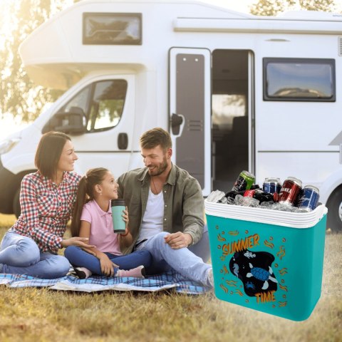 Lodówka turystyczna 24L Kamai Coolbox na wkłady mrożące, niebieska z nadrukiem zwierząt morskich, pomarańczowa pokrywa i biała r