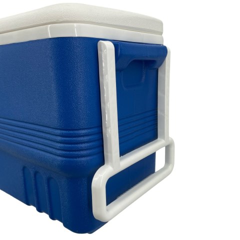 Lodówka turystyczna 45L z kółkami Kamai Coolbox pasywna na wkłady mrożące, niebieska z białą rączką