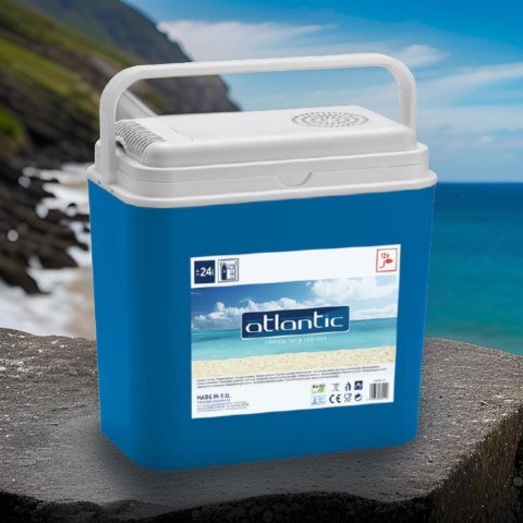Lodówka samochodowa elektryczna 24L KAMAI ATLANTIC, zasilanie 12V, niebieska z białą pokrywą i rączką