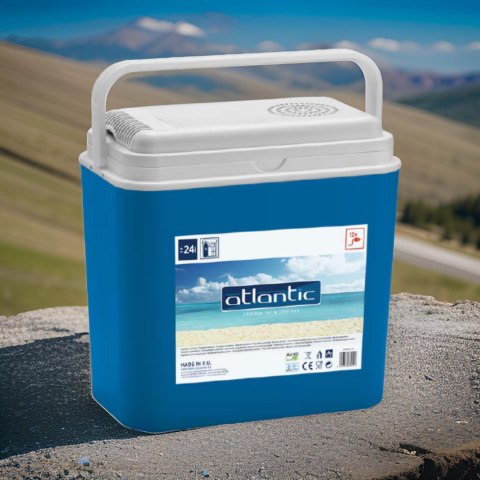 Lodówka samochodowa elektryczna 24L KAMAI ATLANTIC, zasilanie 12V, niebieska z białą pokrywą i rączką