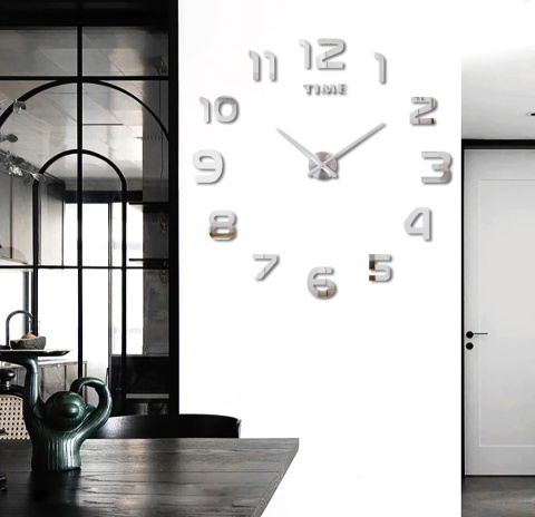 Zegar ścienny naklejany na ścianę 3D lustrzany DIY duży nowoczesny 80-120cm XL