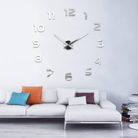 Zegar ścienny naklejany na ścianę 3D lustrzany DIY duży nowoczesny 80-120cm XL