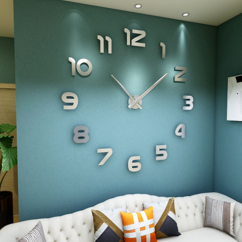 Zegar ścienny naklejany na ścianę 3D lustrzany DIY duży nowoczesny 80-120cm XL