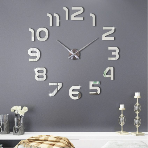 Zegar ścienny naklejany na ścianę 3D lustrzany DIY duży nowoczesny 80-120cm XL