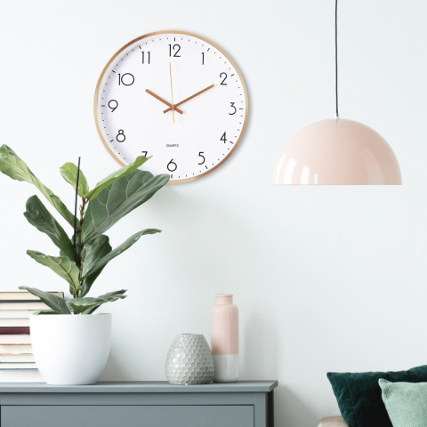 ZEGAR ŚCIENNY DUŻY OKRĄGŁY BEZGŁOŚNY RÓŻOWE ZŁOTO CYFRY CZYTELNY 30 cm METALOWY PŁYNĄCY