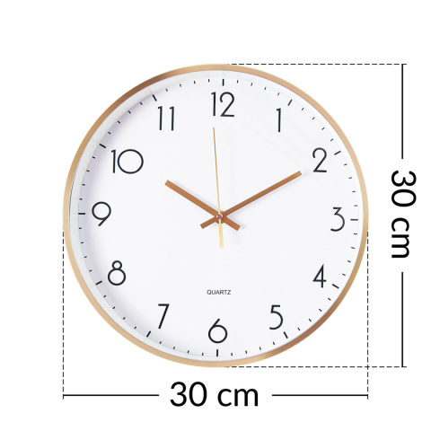 ZEGAR ŚCIENNY DUŻY OKRĄGŁY BEZGŁOŚNY RÓŻOWE ZŁOTO CYFRY CZYTELNY 30 cm METALOWY PŁYNĄCY