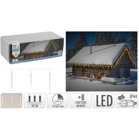 LAMPKI KURTYNA ŚWIETLNA SOPLE ZEW 72 LED CIEPŁY BIAŁY TIMER