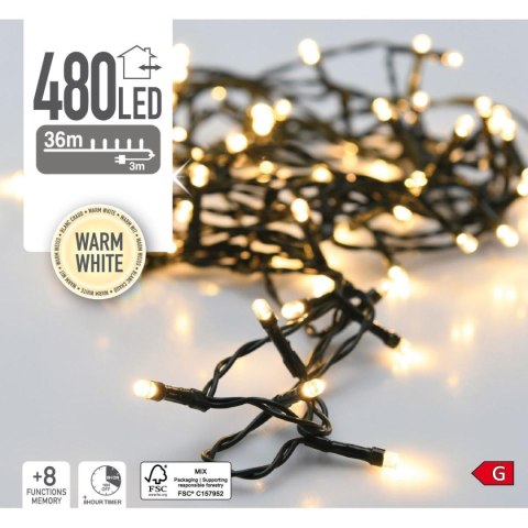 LAMPKI CHOINKOWE ŁAŃCUCH ŚWIETLNY 480 LED TIMER CIEPŁY BIAŁY