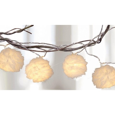 LAMPKI GIRLANDA FUTRZANE KULKI NA BATERIE 50MM LED CIEPŁY BIAŁY