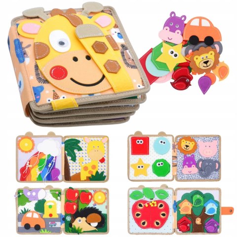 Książeczka filcowa odczepiane elementy rzepy Montessori żyrafa F30