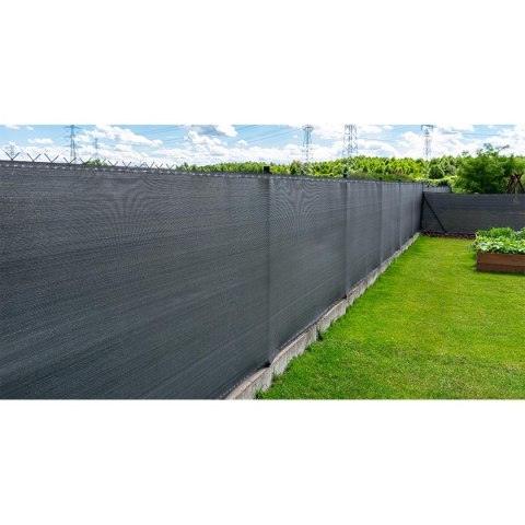 SIATKA CIENIUJĄCA MASKUJĄCA OSŁONA NA OGRODZENIE 110G/M2 1.5X25M CIEMNO SZARA