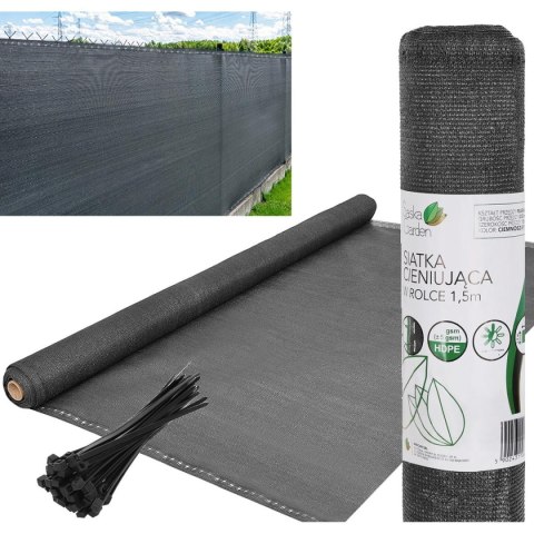 SIATKA CIENIUJĄCA MASKUJĄCA OSŁONA NA OGRODZENIE 140G/M2 1,5X25M CIEMNO SZARA